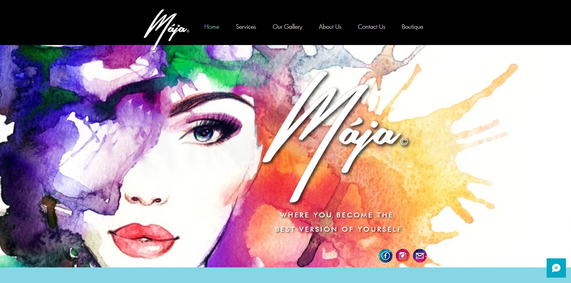 The previous Maja website — a watercolor illustration and large script logo filling the homepage, with the salon itself not pictured.